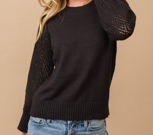 Black Crochet Sleeve Sweater